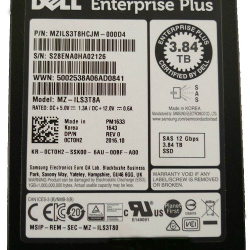 Samsung MZ-ILS3T8A PM1633 3.84TB Multi-Level-Cell SAS 12Gb/s Read Intensive Hot Pluggable 2.5-Inch Solid State Drive Dell Oem
