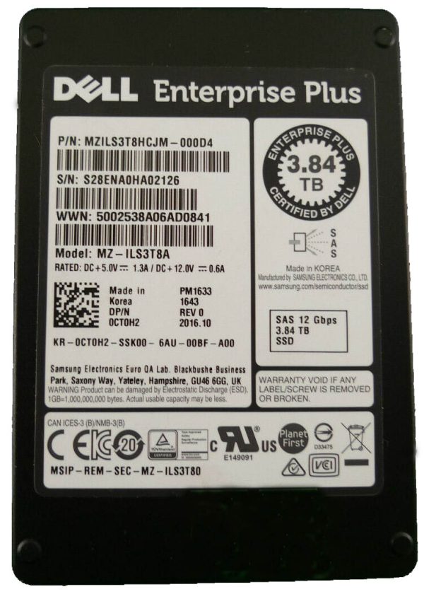 Samsung MZ-ILS3T8A PM1633 3.84TB Multi-Level-Cell SAS 12Gb/s Read Intensive Hot Pluggable 2.5-Inch Solid State Drive Dell Oem